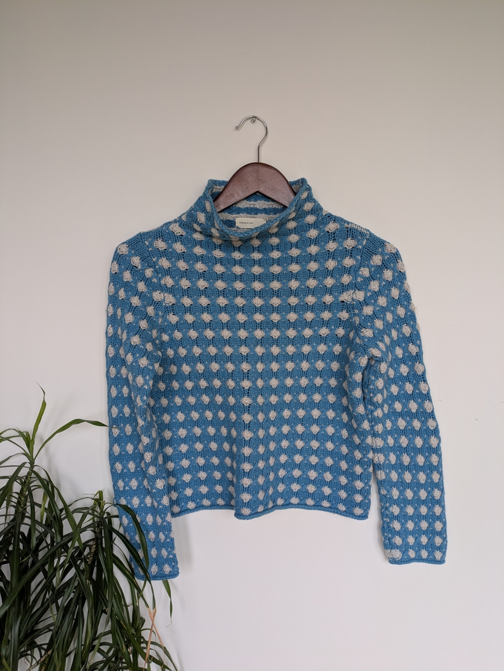 Sleeping on Snow Anthropologie Cropped Blue & Gray Mock Neck Sweater XXS
